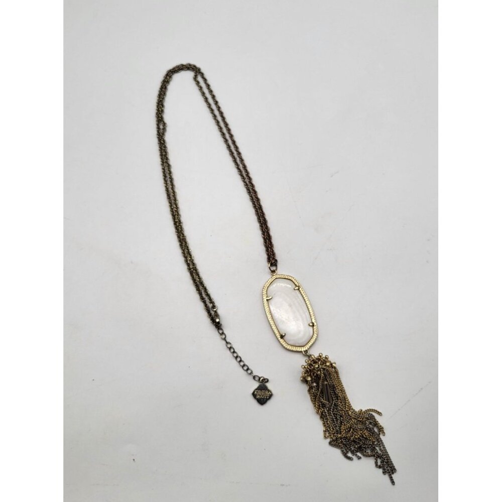 KENDRA SCOTT LONG PENDANT TASSEL NECKLACE IVORY PEARL GOLD TONE - Picture 2 of 13